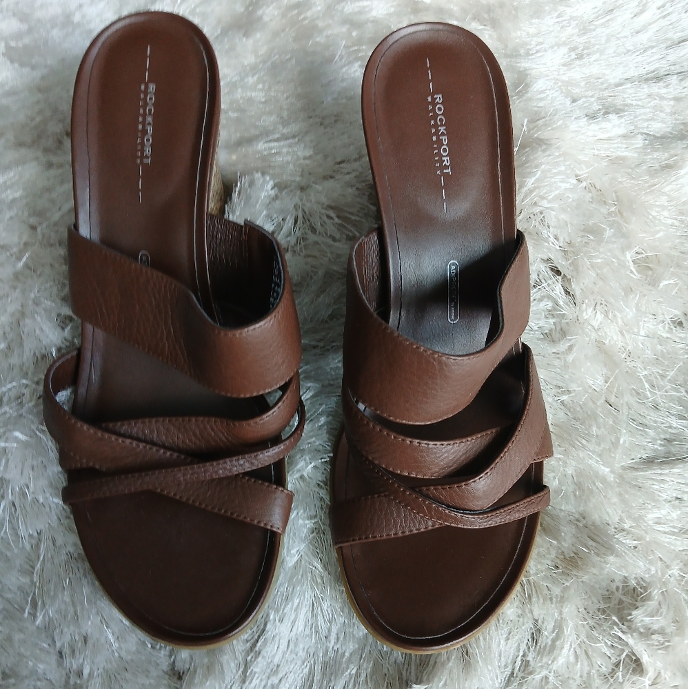 Brown leather wedges